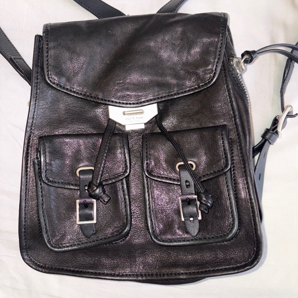 Rag & Bone Black Leather Small Field Backpack - Picture 1 of 11